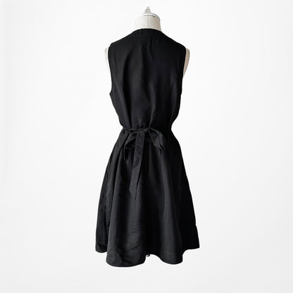 Vintage Y2K Black Sleeveless Button Front Knee Length Flared V-Neck Dress Size M