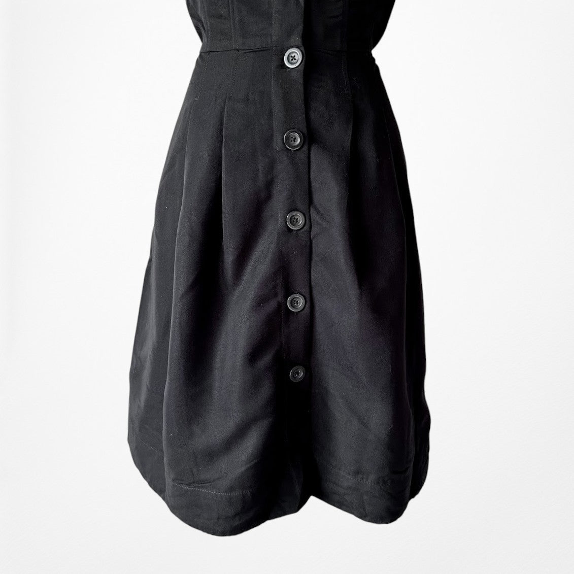 Vintage Y2K Black Sleeveless Button Front Knee Length Flared V-Neck Dress Size M