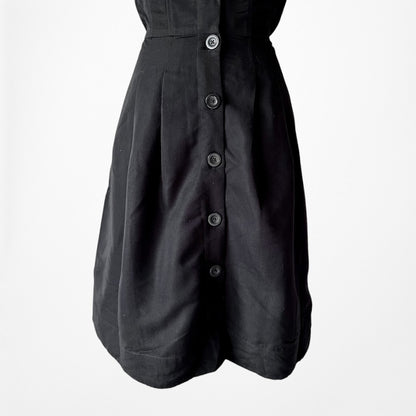 Vintage Y2K Black Sleeveless Button Front Knee Length Flared V-Neck Dress Size M