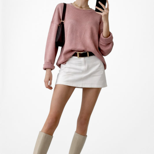 Vintage Y2K Salmon Pink Pullover Oversized Sweatshirt Casual Sweater Top Size S