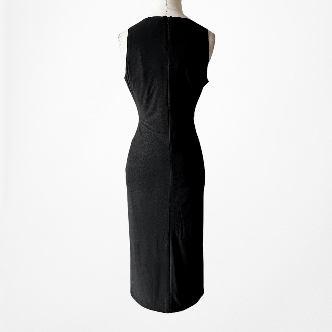 Vintage Y2K Black Sleeveless Knit Knee Length Bodycon Cocktail Dress Size M