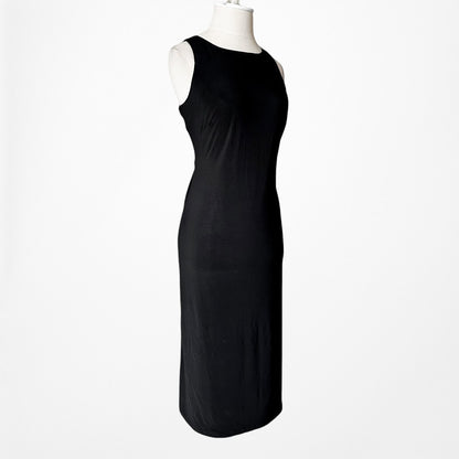 Vintage Y2K Black Sleeveless Knit Knee Length Bodycon Cocktail Dress Size M
