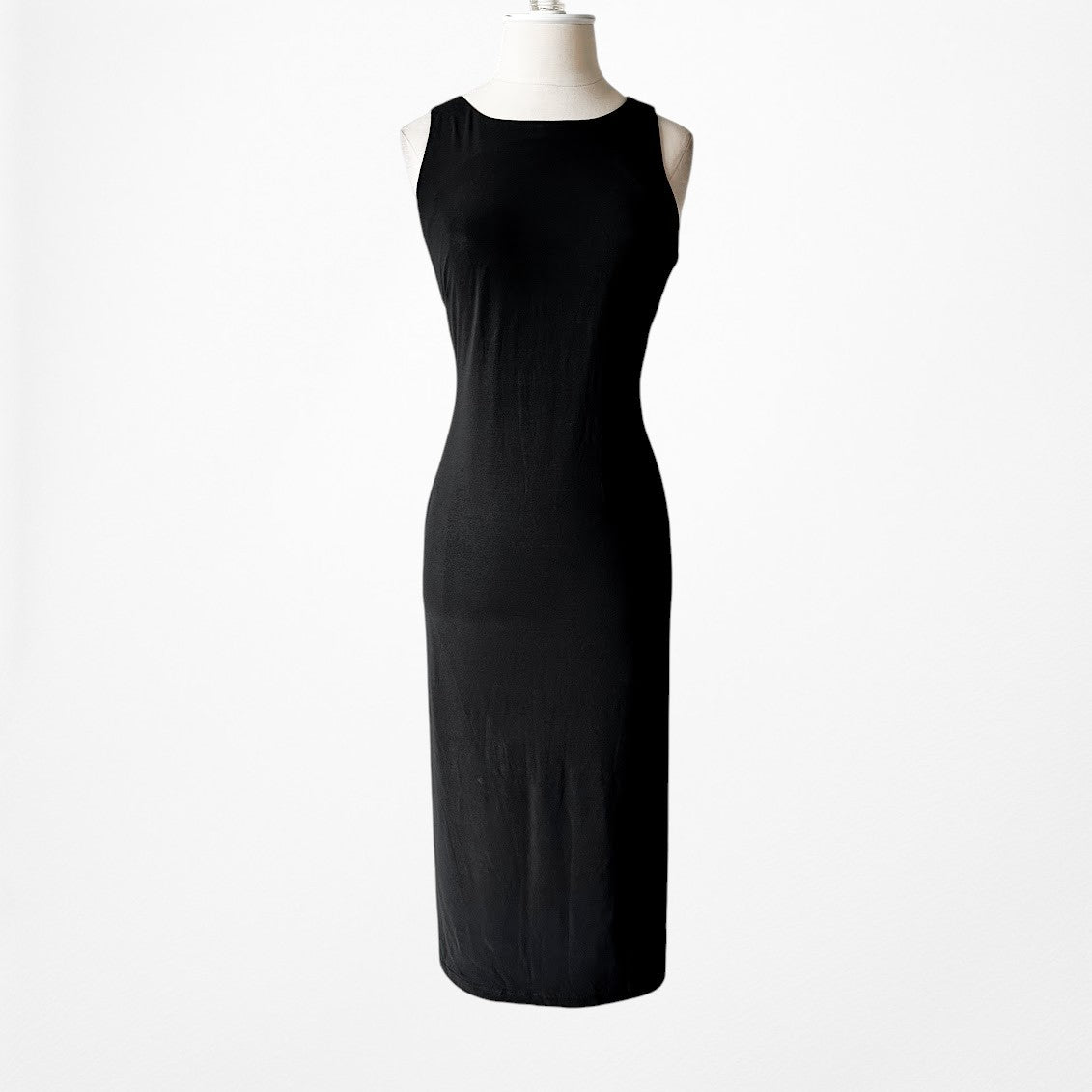 Vintage Y2K Black Sleeveless Knit Knee Length Bodycon Cocktail Dress Size M