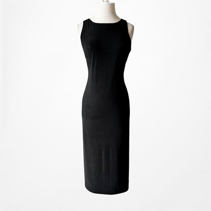 Vintage Y2K Black Sleeveless Knit Knee Length Bodycon Cocktail Dress Size M