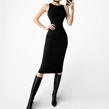 Vintage Y2K Black Sleeveless Knit Knee Length Bodycon Cocktail Dress Size M