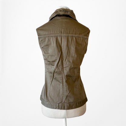 Vintage Y2K Brown Sleeveless Ruffle Zipper Front Collar Vest Tank Top Size M/L