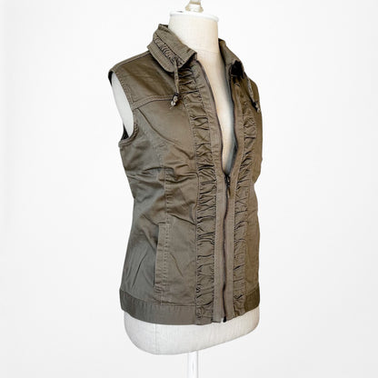 Vintage Y2K Brown Sleeveless Ruffle Zipper Front Collar Vest Tank Top Size M/L