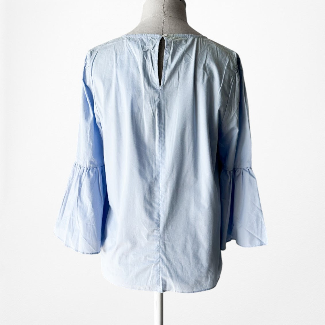 Vintage Y2K Blue Long Bell Sleeve Crewneck Babydoll Beaded Blouse Top Size S/M