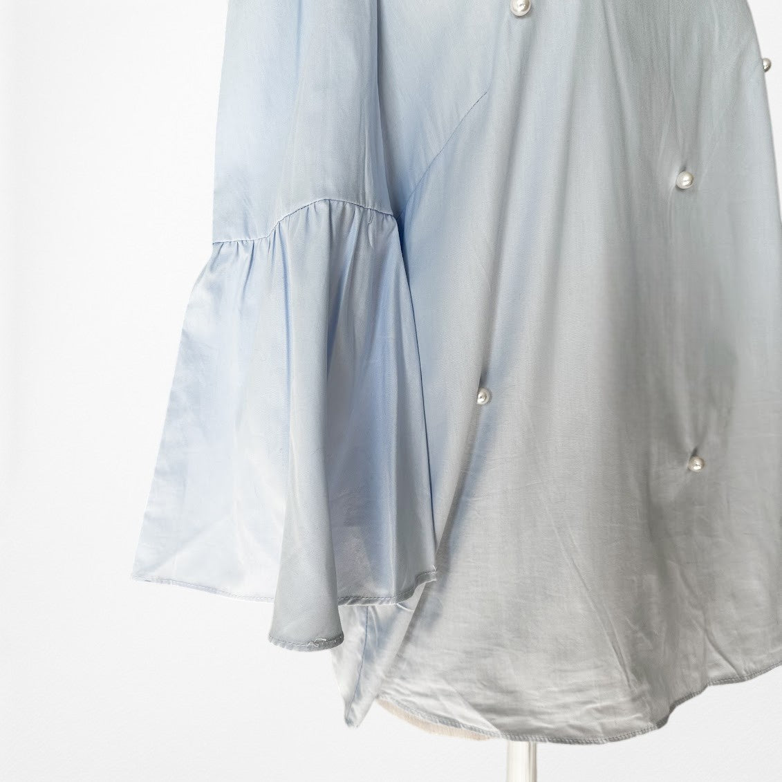 Vintage Y2K Blue Long Bell Sleeve Crewneck Babydoll Beaded Blouse Top Size S/M