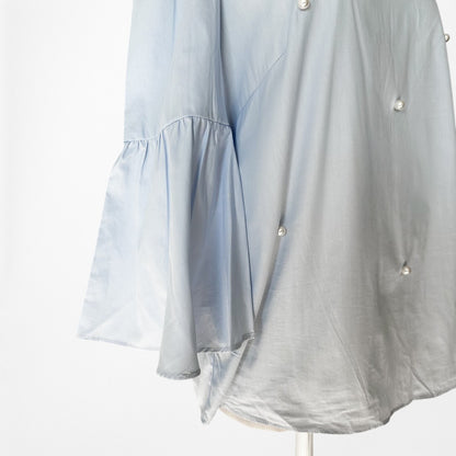 Vintage Y2K Blue Long Bell Sleeve Crewneck Babydoll Beaded Blouse Top Size S/M