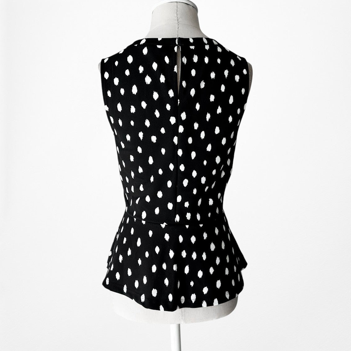 Vintage Y2K Black White Polka Dot Sleeveless Peplum Tank Top Size M