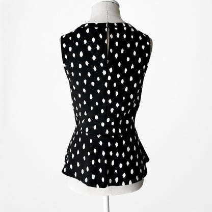 Vintage Y2K Black White Polka Dot Sleeveless Peplum Tank Top Size M