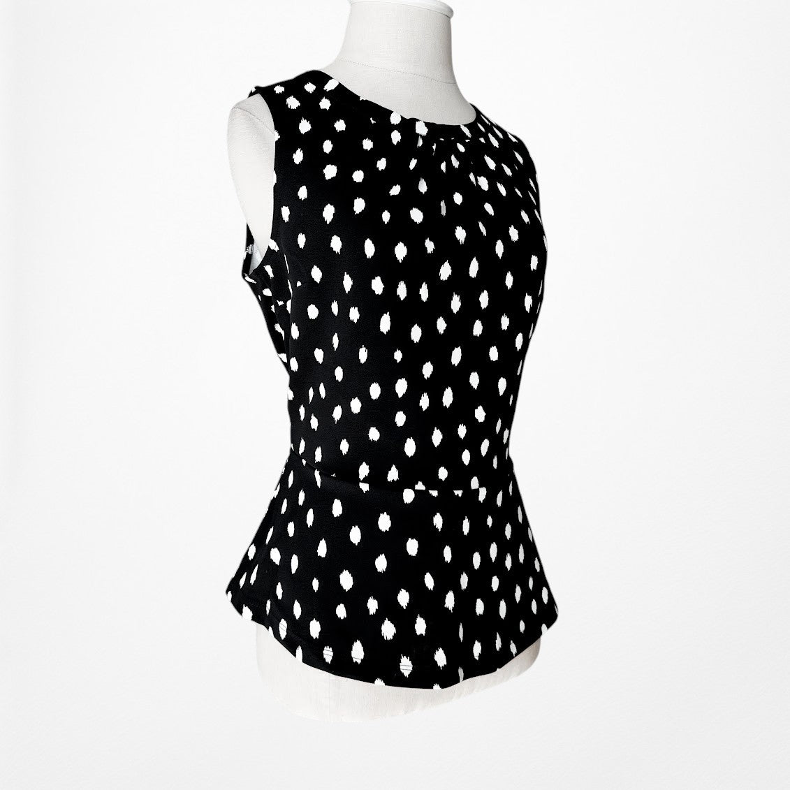 Vintage Y2K Black White Polka Dot Sleeveless Peplum Tank Top Size M
