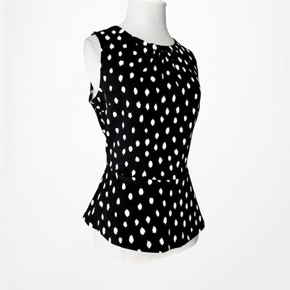 Vintage Y2K Black White Polka Dot Sleeveless Peplum Tank Top Size M
