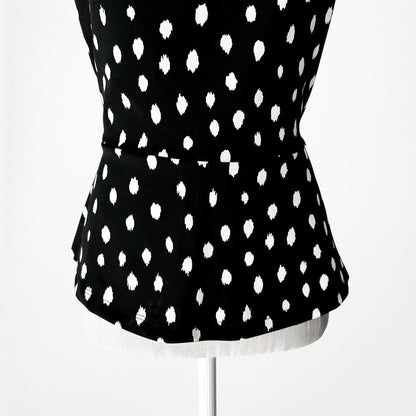 Vintage Y2K Black White Polka Dot Sleeveless Peplum Tank Top Size M