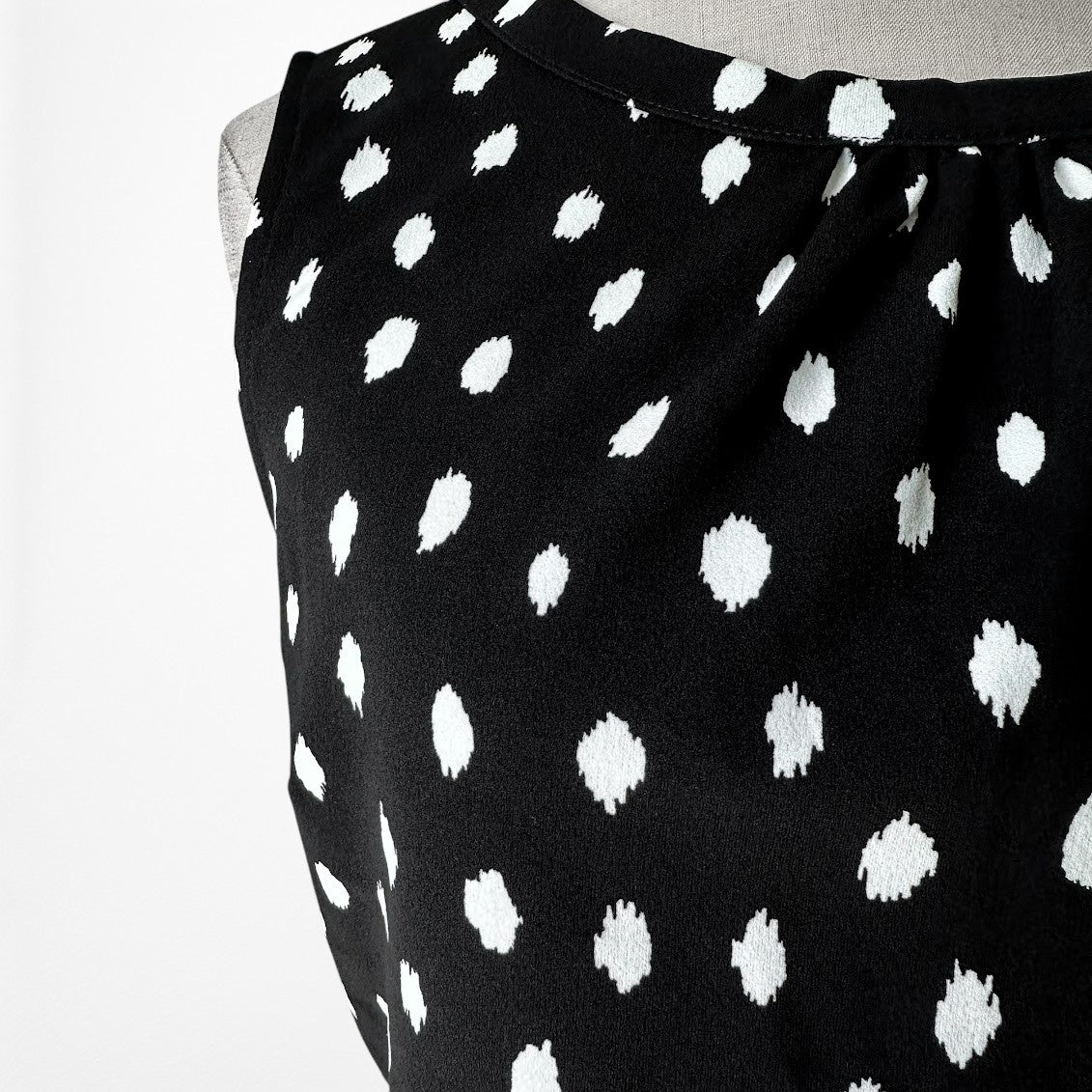 Vintage Y2K Black White Polka Dot Sleeveless Peplum Tank Top Size M