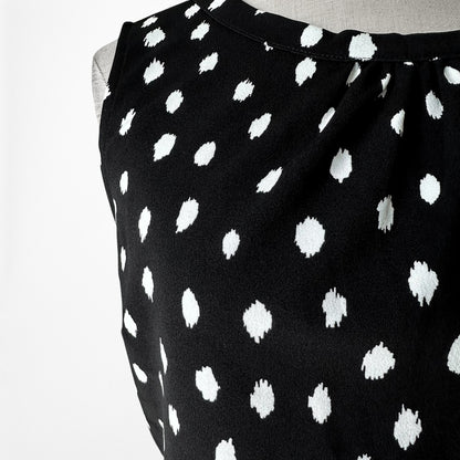 Vintage Y2K Black White Polka Dot Sleeveless Peplum Tank Top Size M