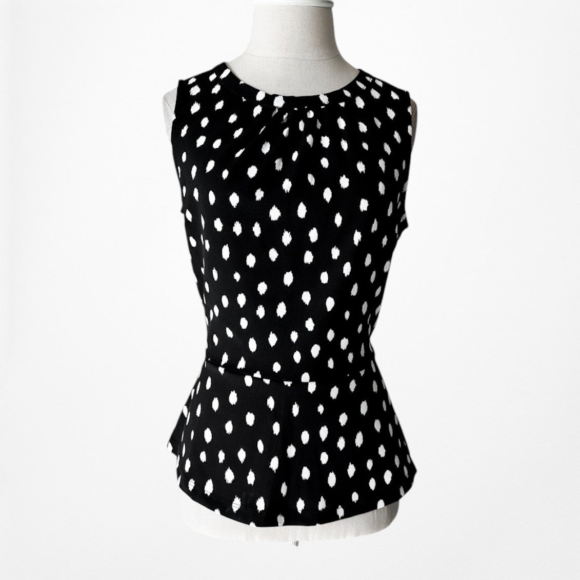 Vintage Y2K Black White Polka Dot Sleeveless Peplum Tank Top Size M