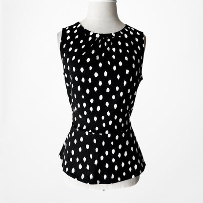 Vintage Y2K Black White Polka Dot Sleeveless Peplum Tank Top Size M
