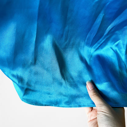 Vintage Y2K Blue Beaded High Low Fit Flared Satin Halter Prom Maxi Dress S