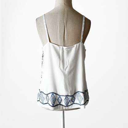 Vintage Y2K Blue White Geometric Print Embroidered Beaded Cami Top Size M