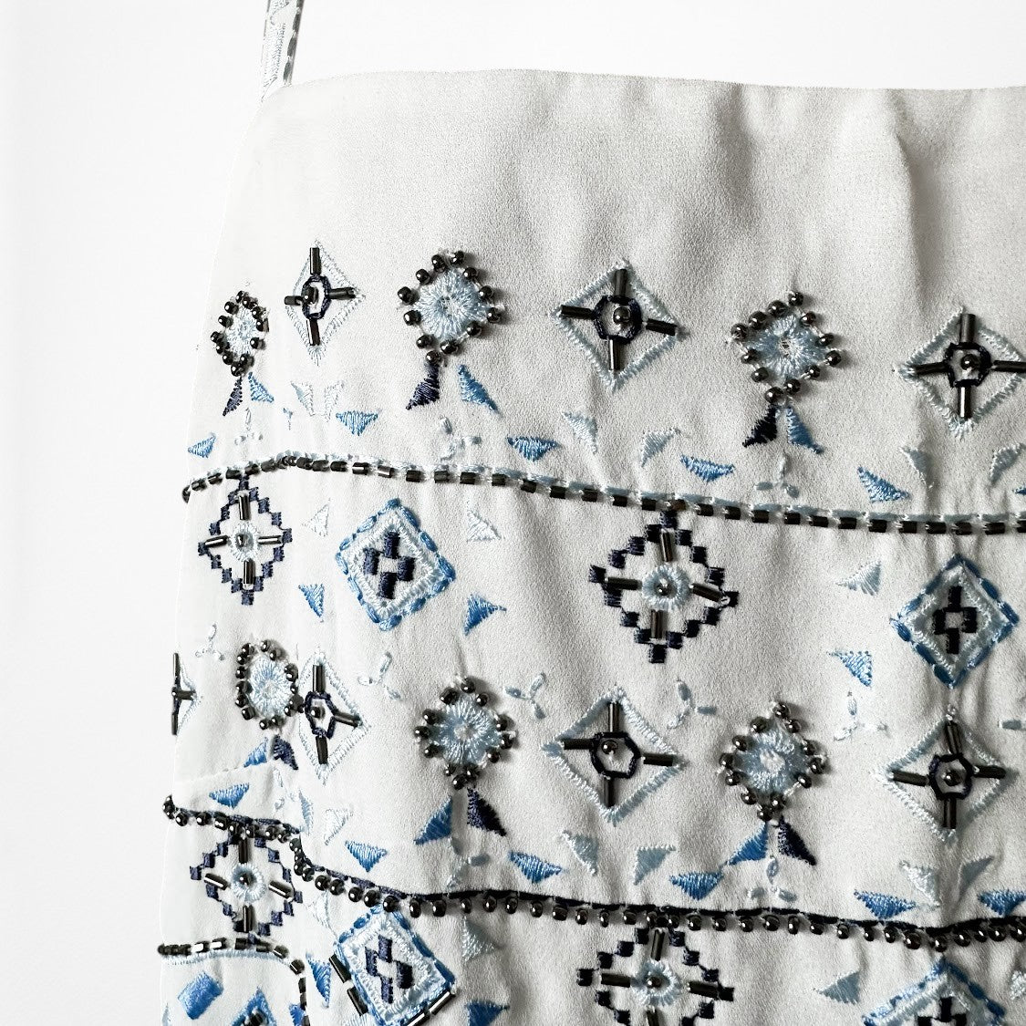 Vintage Y2K Blue White Geometric Print Embroidered Beaded Cami Top Size M