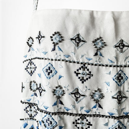 Vintage Y2K Blue White Geometric Print Embroidered Beaded Cami Top Size M