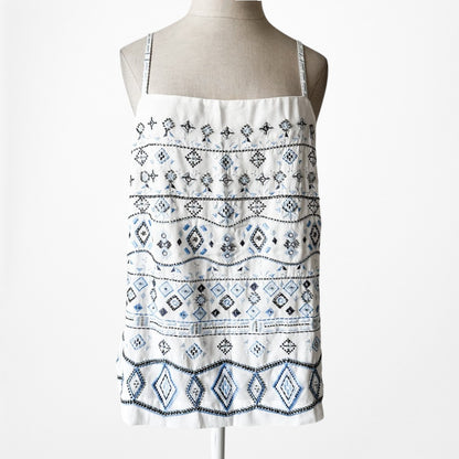 Vintage Y2K Blue White Geometric Print Embroidered Beaded Cami Top Size M