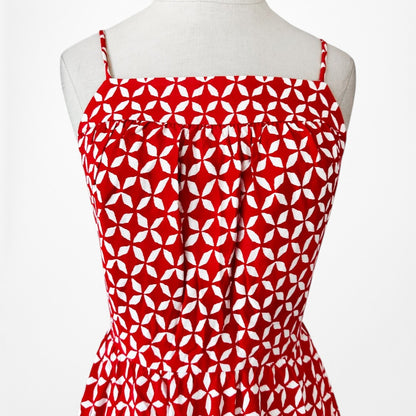 Vintage Y2K Red White Geometric Print Knee Length Flared Skater Dress Size M