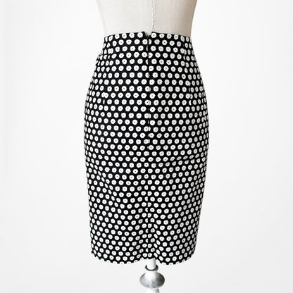 Vintage Y2K Black White Knee Length Straight Pencil Bodycon Skirt Size S/M