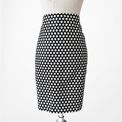 Vintage Y2K Black White Knee Length Straight Pencil Bodycon Skirt Size S/M