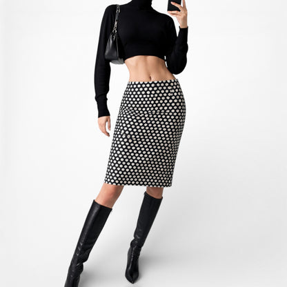 Vintage Y2K Black White Knee Length Straight Pencil Bodycon Skirt Size S/M