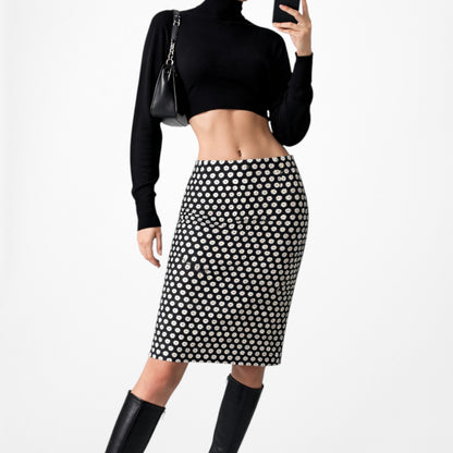 Vintage Y2K Black White Knee Length Straight Pencil Bodycon Skirt Size S/M