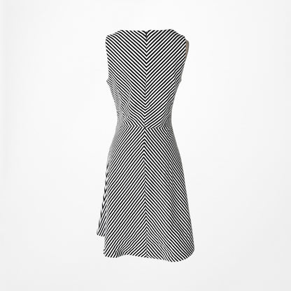 Vintage Y2K Black White Gray Striped Knee Length Flared Knit Dress Size M