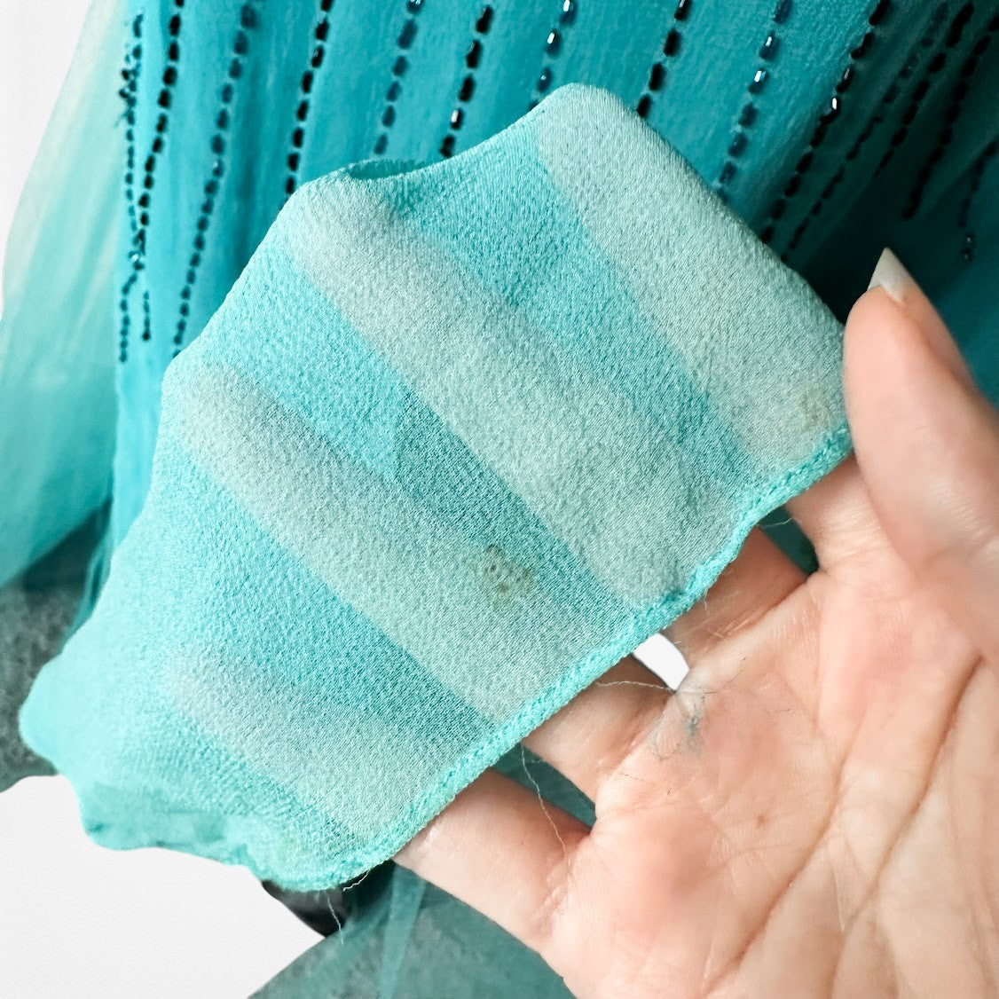 Vintage Y2K Blue Beaded Fit Flared Ombre Maxi Prom Dress W/ Shawl Size M/L