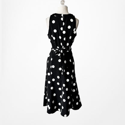 Vintage Y2K Black White Polka Dot Sleeveless Knee Length Flared Dress Size M