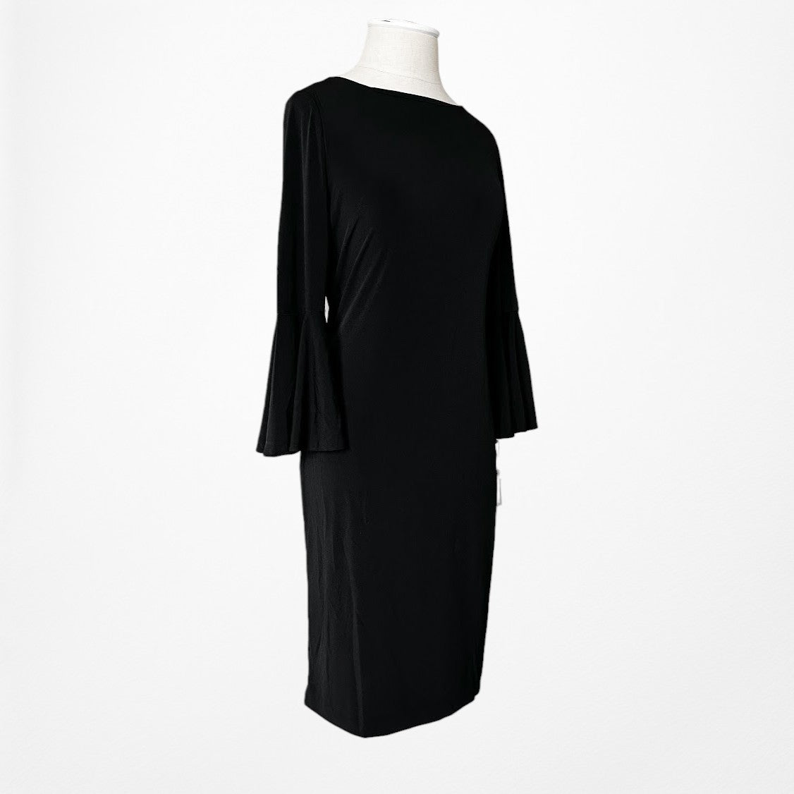 Vintage Y2K Black Long Bell Sleeves Knee Length Knit Bodycon Dress Size M