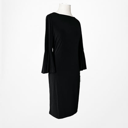 Vintage Y2K Black Long Bell Sleeves Knee Length Knit Bodycon Dress Size M