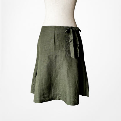 Vintage Y2K Camo Green Bow Tie Detail Knee Length Flared Skirt Size S/M