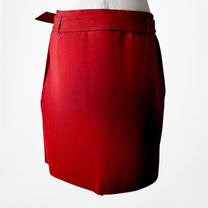 Vintage Y2K Red Buckle Detail Asymmetric Wrap Knee Length Pencil Skirt Size S/M