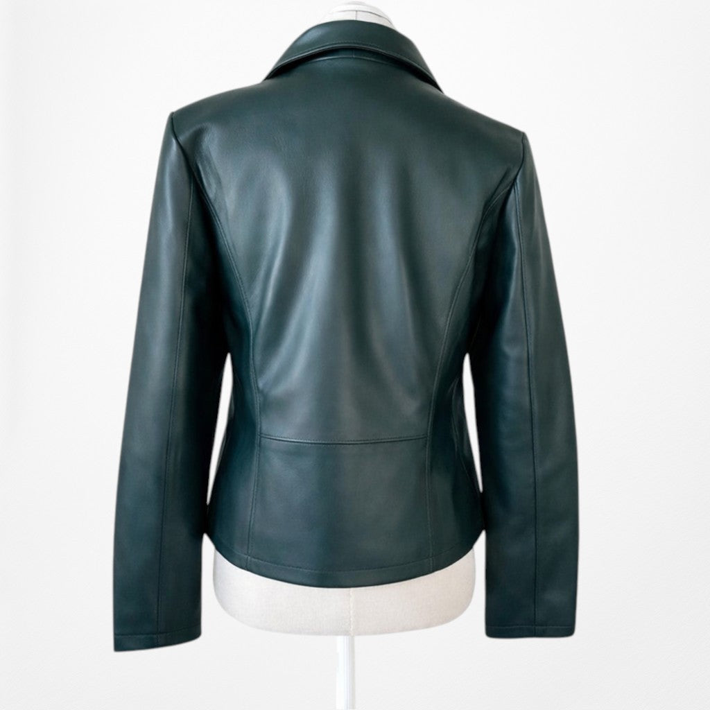 Vintage Y2K Dark Green Motorcycle Faux Leather Jacket Size 6/M