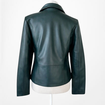 Vintage Y2K Dark Green Motorcycle Faux Leather Jacket Size 6/M