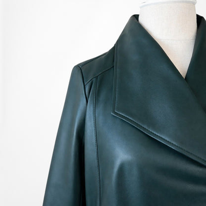 Vintage Y2K Dark Green Motorcycle Faux Leather Jacket Size 6/M