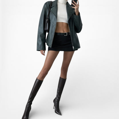 Vintage Y2K Dark Green Motorcycle Faux Leather Jacket Size 6/M