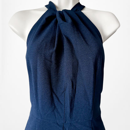 Vintage Y2K Navy Blue Sleeveless Halter Wide Leg Jumpsuit Size M
