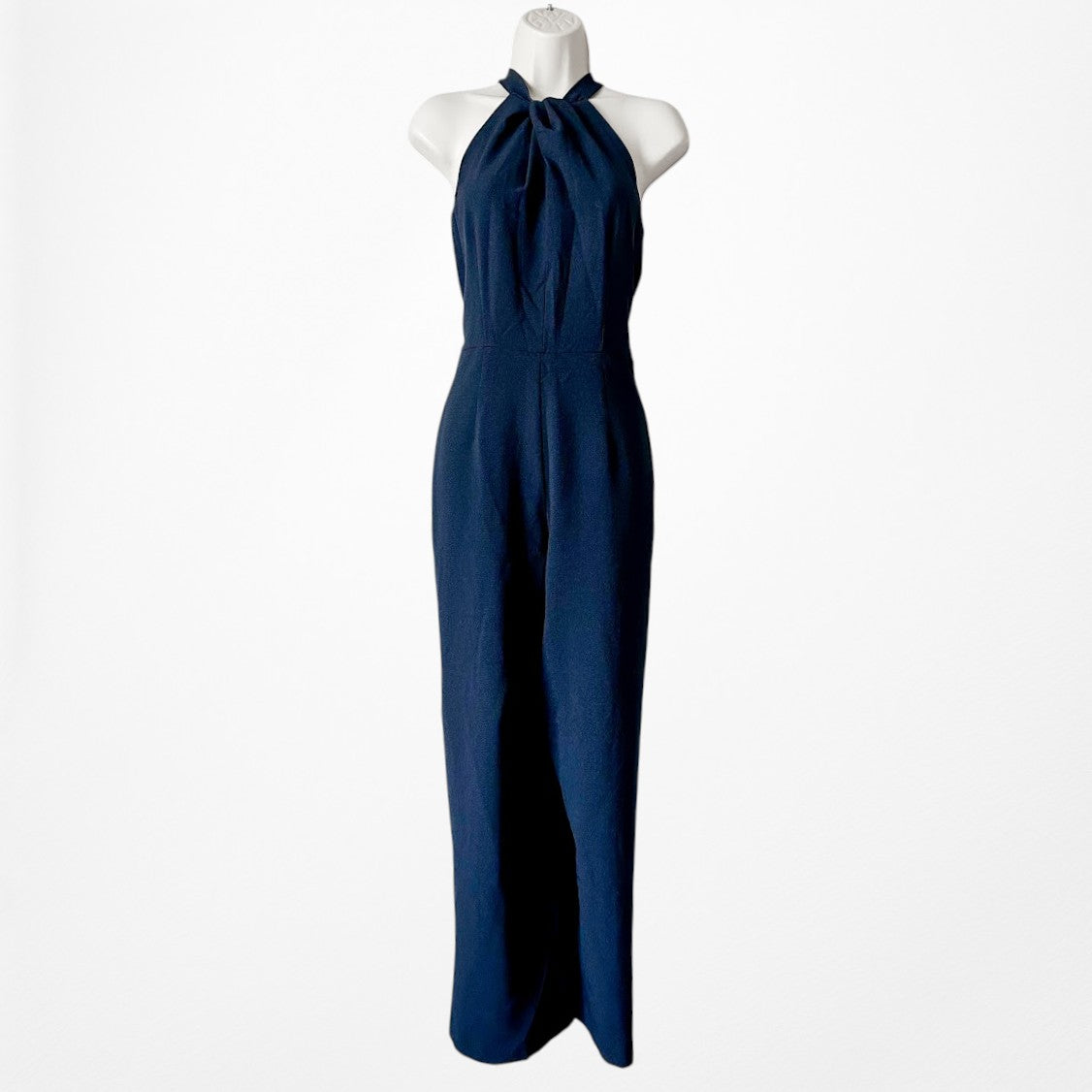 Vintage Y2K Navy Blue Sleeveless Halter Wide Leg Jumpsuit Size M