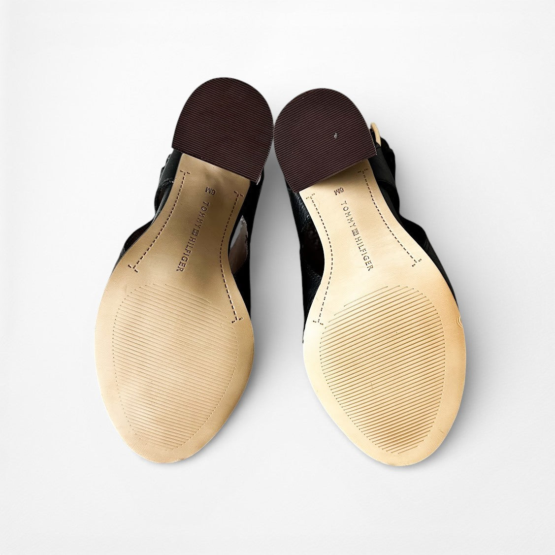 Vintage Y2K Tommy Hilfiger Black Peep Toe Chunky Heel Slingback Leather Shoes