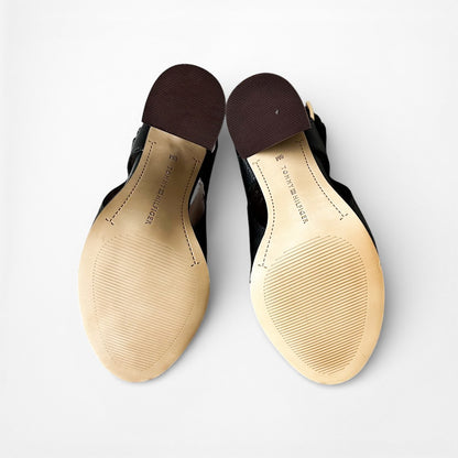 Vintage Y2K Tommy Hilfiger Black Peep Toe Chunky Heel Slingback Leather Shoes