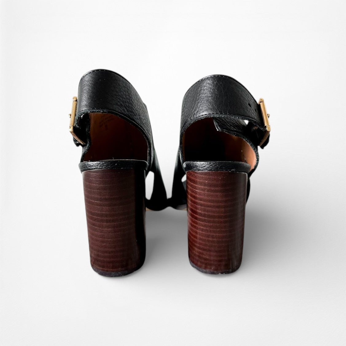 Vintage Y2K Tommy Hilfiger Black Peep Toe Chunky Heel Slingback Leather Shoes