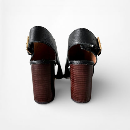 Vintage Y2K Tommy Hilfiger Black Peep Toe Chunky Heel Slingback Leather Shoes